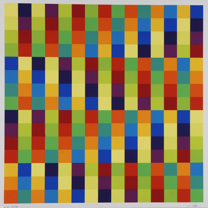 2 Blätter: Konstellation mit Eckpositionen, 1975; Fünfzehn vertikale systematische Farbreihen mit richtungsgleicher Diagonalführung