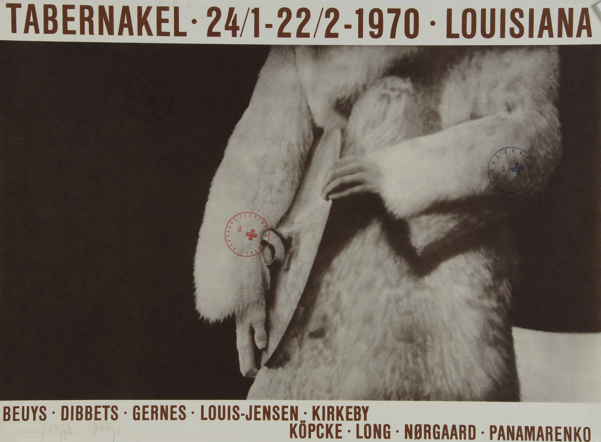 Joseph Beuys, 5 exhibition posters: Daniel Spoerri presents Eat Art, 1970; Tabernakel, Louisiana, 1970; Art intermedia, Cologne, 1971; Galerie Ilverich, 1984; Aufbrüche, Kunsthalle Düsseldorf