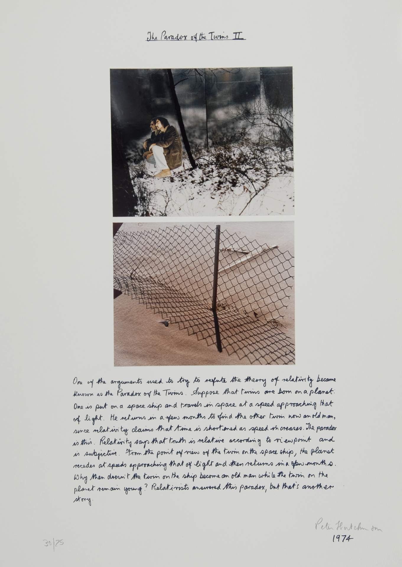 Peter Arthur Hutchinson, 3 Blätter: Paricutin Project, 1970; Apple Triangle, 1970; The Paradoy of the Twins II