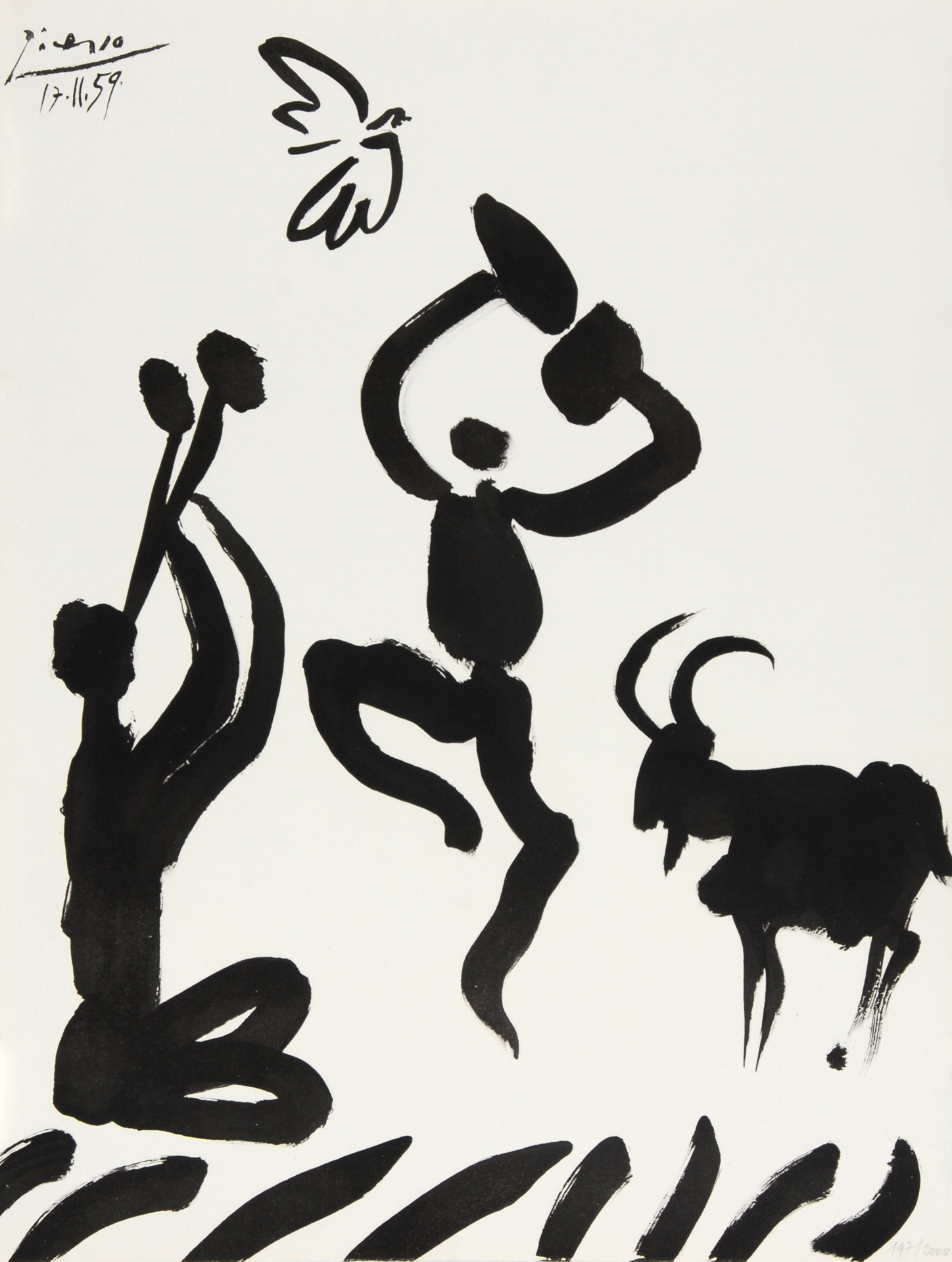 Pablo Picasso, (nach). Musicien, danseur et chèvre
