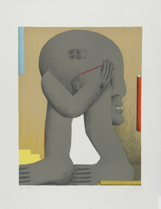 2 sheets: Sheet from "Anrufung zum Preis einer Königin", 1965/66; Graue Figur