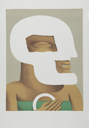 2 sheets: Kopf mit 12 Augen, 1970; Ocker Porträt mit weisser Maske