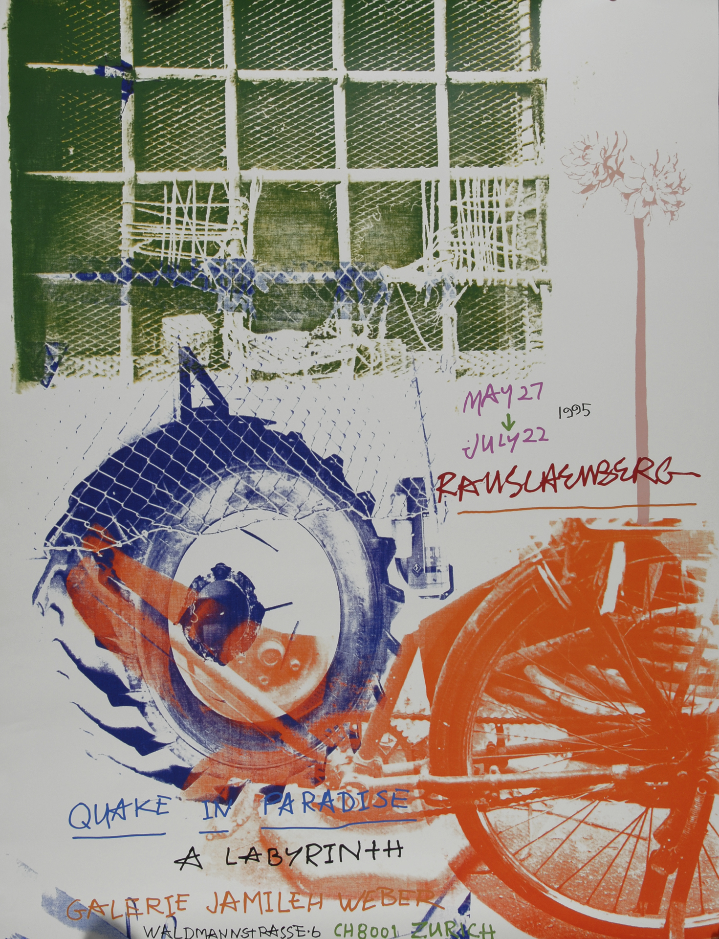 Robert Rauschenberg, Poster. Rauschenberg, Quake in Paradise, a Labyrinth, Galerie Jamileh Weber