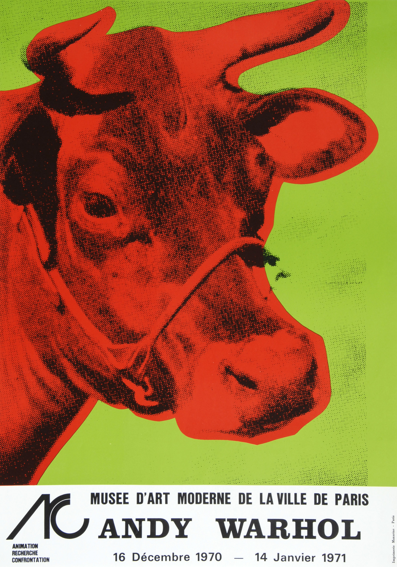 Andy Warhol, Plakat. Cow, Musée d'art moderne de la ville de Paris, Andy Warhol, 16 Décembre 1970 - 14 Janvier 1971