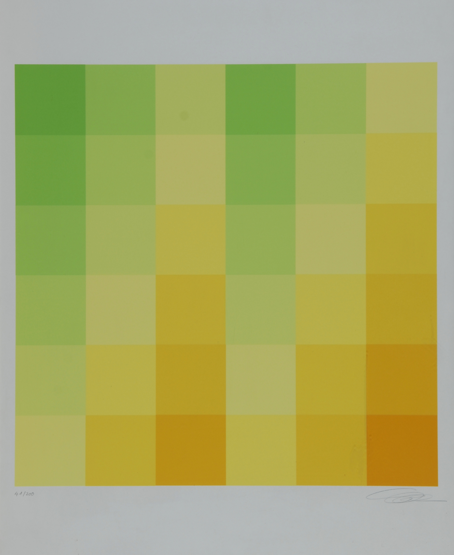 Richard Paul Lohse, Sechs vertikale systematische Farbreihen von grün zu gelb, from "Graphikmappe des Schweizerischen Kunstvereins"