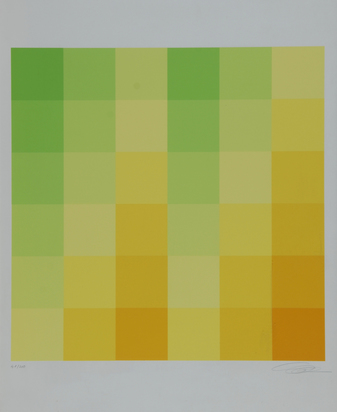 Sechs vertikale systematische Farbreihen von grün zu gelb, from "Graphikmappe des Schweizerischen Kunstvereins"