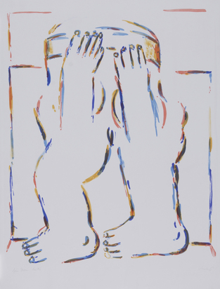 2 sheets: Figur mit erhobenen Armen, 1966; Weibliche Figur mit Boa
