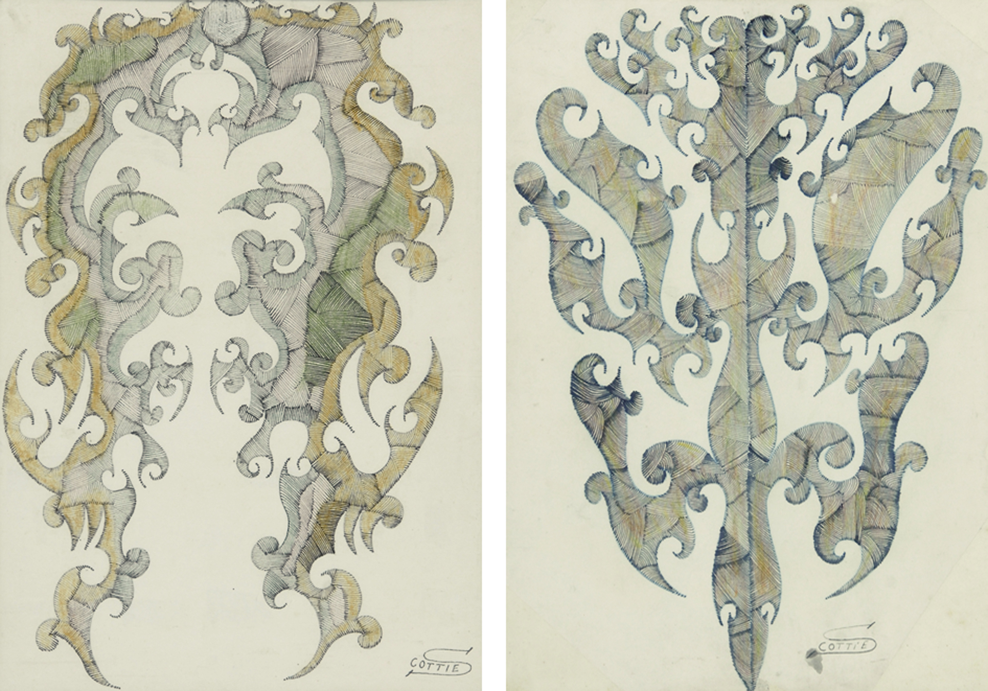 Scottie Wilson, 2 Blätter: Composition, 1940er Jahre; Design, 1940er Jahre