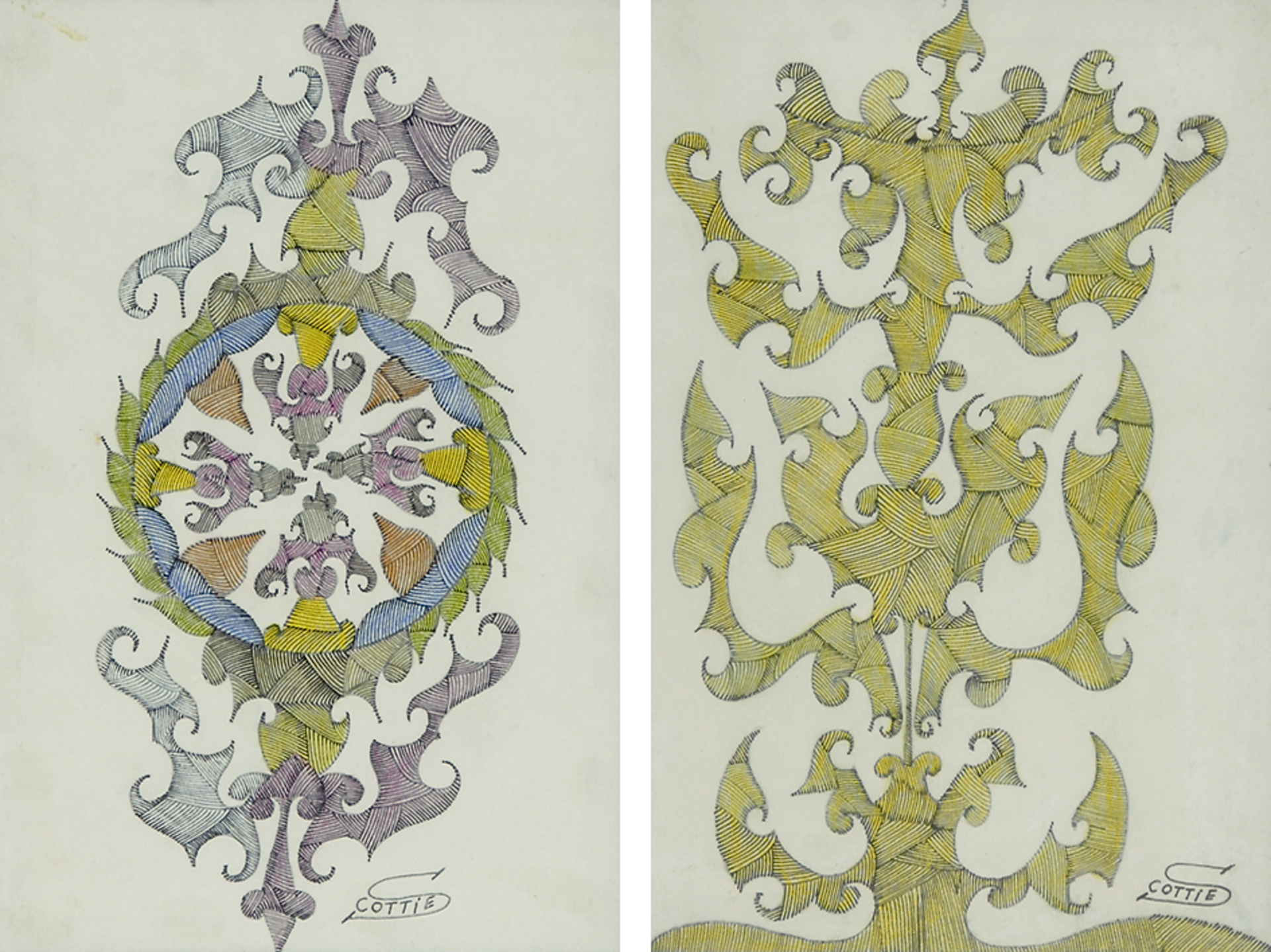 Scottie Wilson, 2 sheets: Flower Design; Untitled