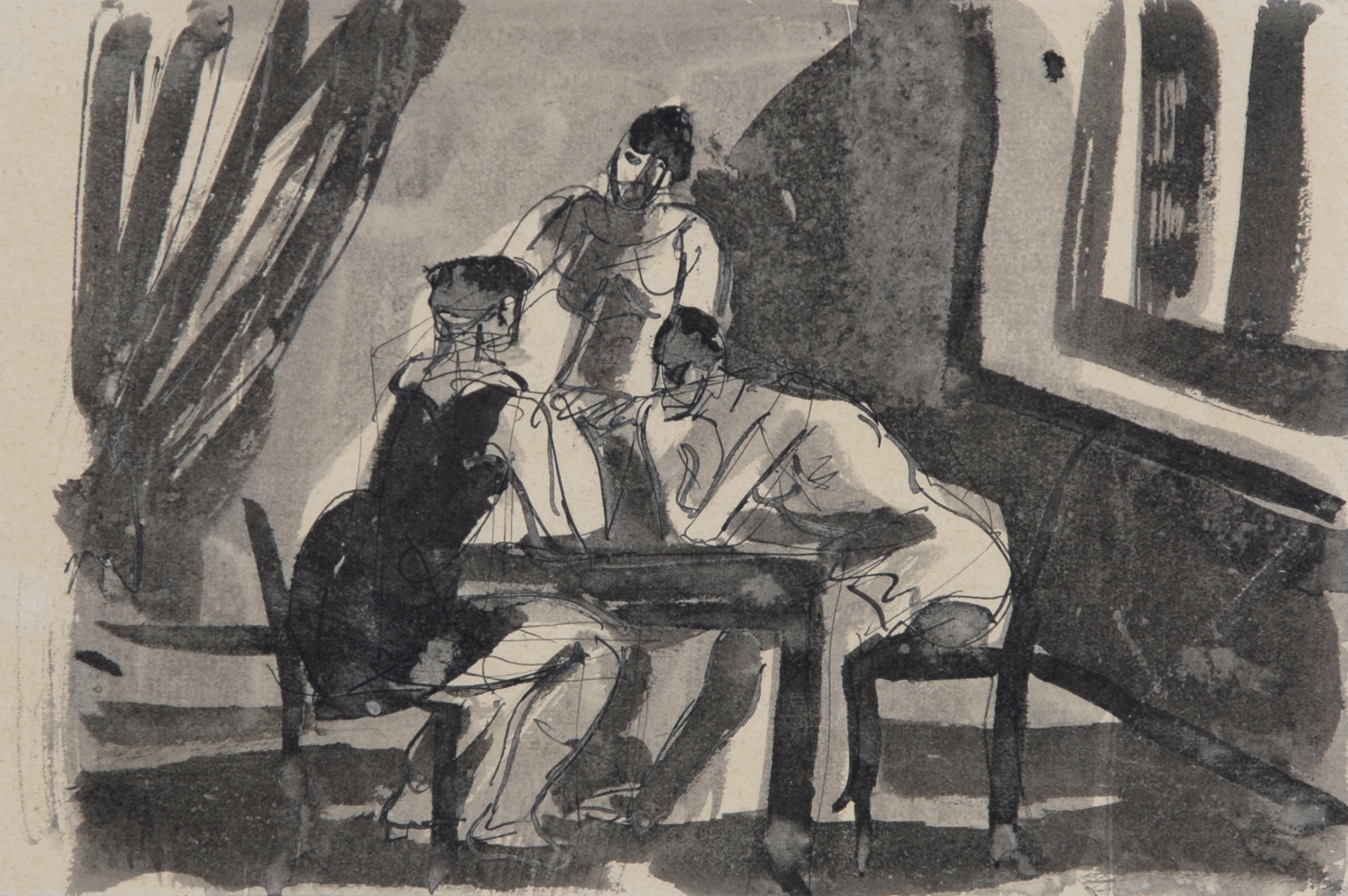 Johann Robert Schürch, Drei Figuren um Tisch