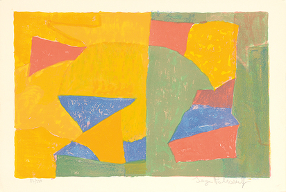 Composition jaune, verte, bleue et rouge