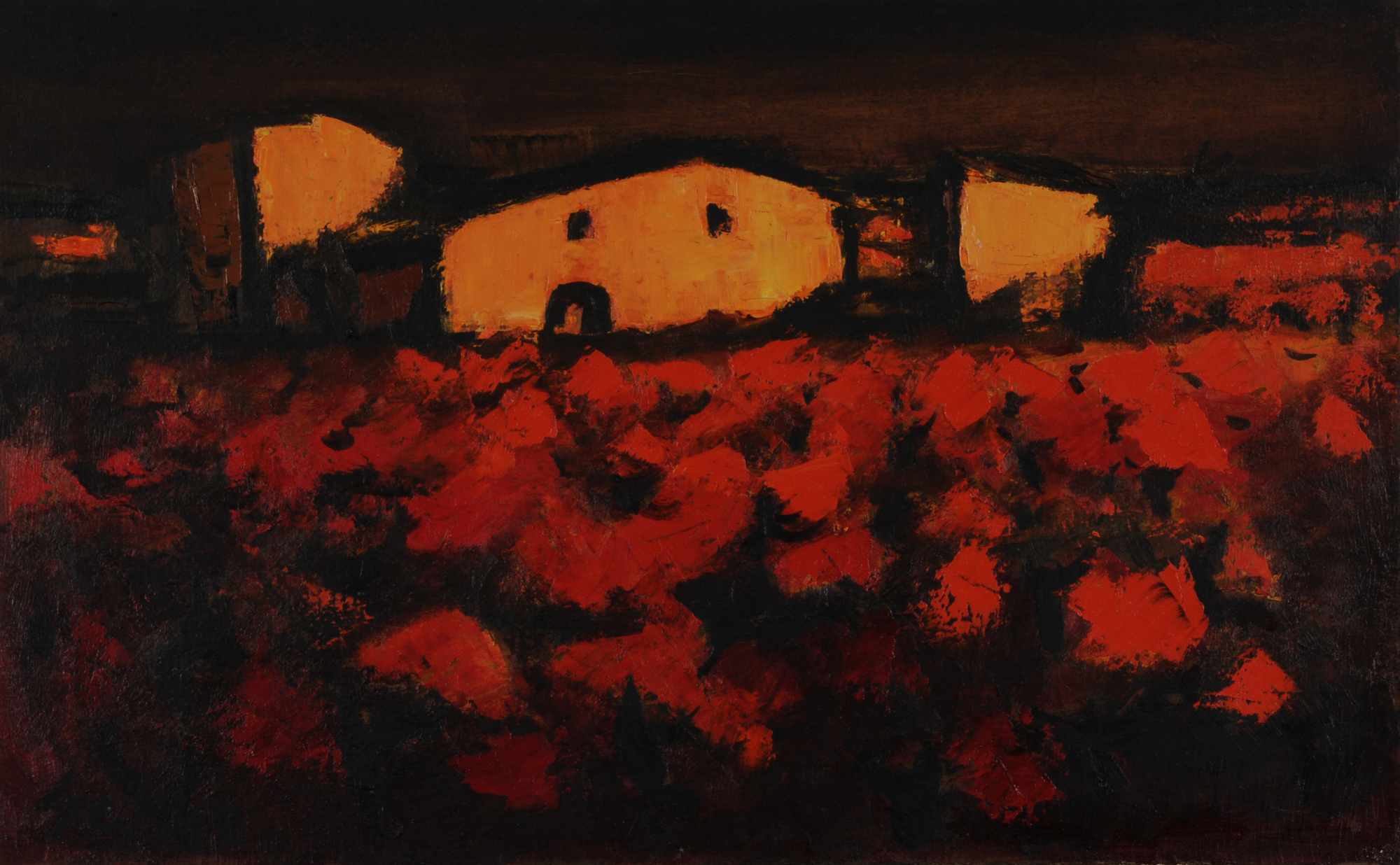 Jean-Louis Getaz, Häuser und Landschaft in Abendstimmung