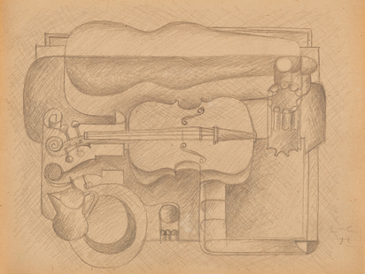 Dessin d'étude pour violon et boîte à violon
