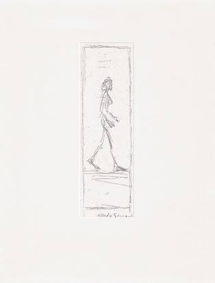 Femme nue marchant de profil à droite