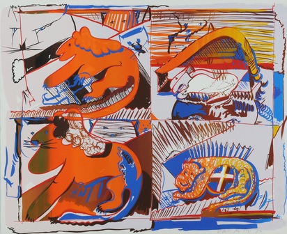 2 sheets: 4 Löwen (green), 1973; 4 Löwen (orange), 1973