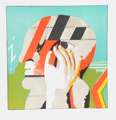 2 Blätter: Maskierte Figur mit Treppe, 1965; i-Kopf