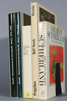 5 books: 
- Fred Jahn. Georg Baselitz, Werkverzeichnis der Druckgrafik, Volume I: 1963-1974, Volume II: 1974-1982