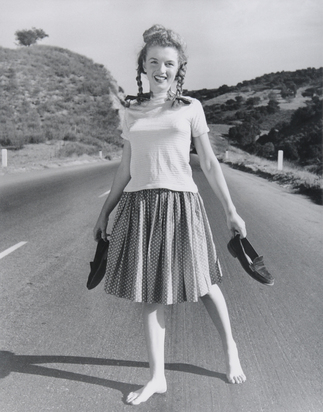 Marilyn Monroe Barefoot on Highway