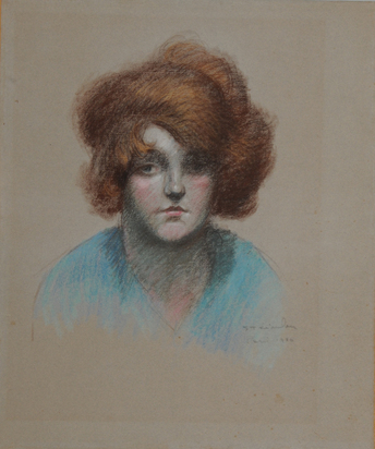 Porträt einer Dame in blauer Bluse