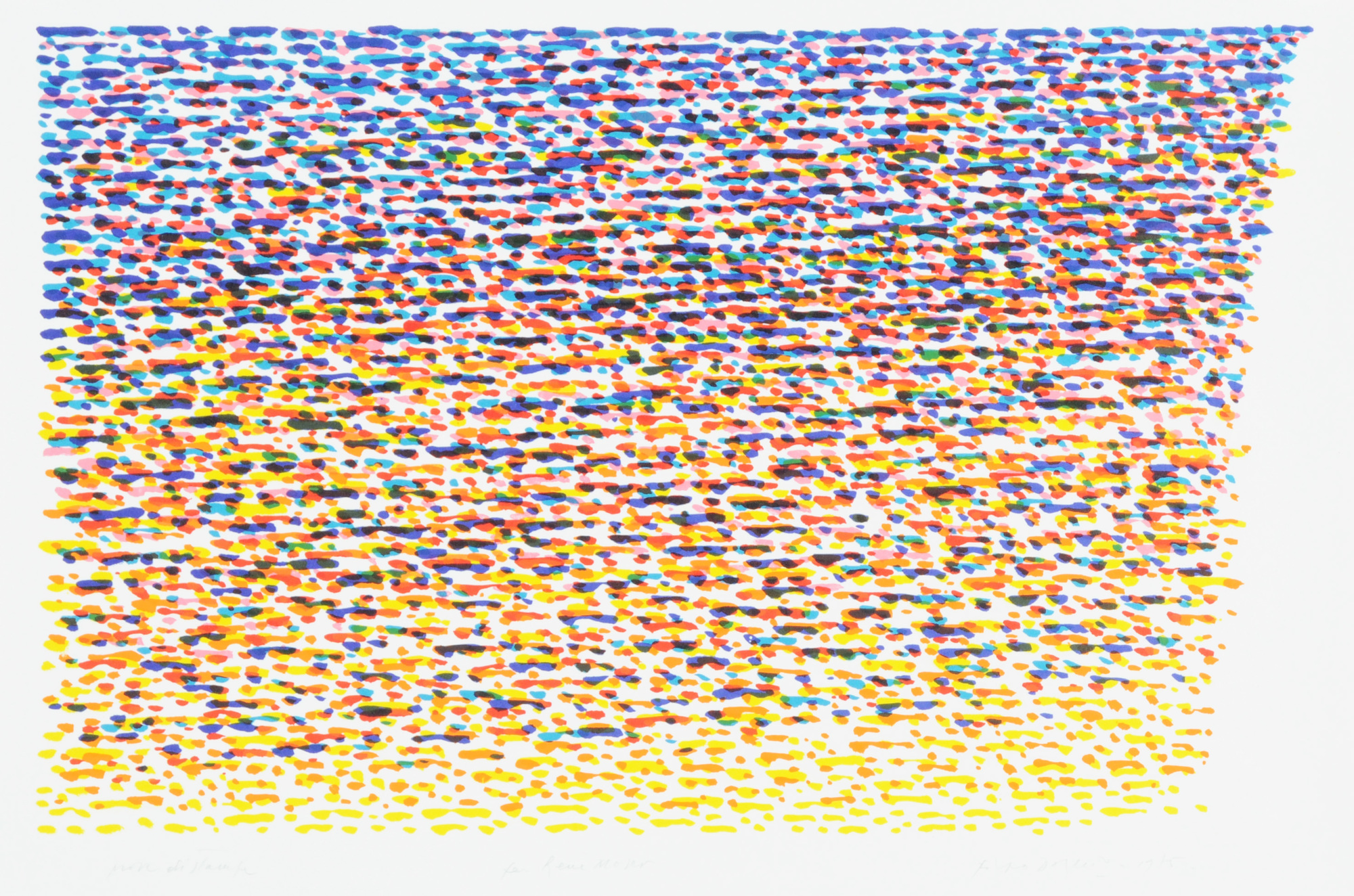 Piero Dorazio, 9 sheets: Senza titolo, 1970 (2); Senza titolo, 1972; Senza titolo, 1975; Senza titolo, 1976; Riflet, 1976; Malono, 1976; Embonas, 1976; Senza titolo