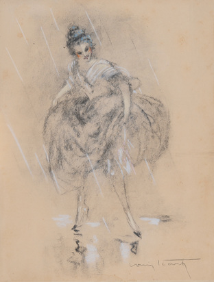 2 drawings: La patineuse; Jeune femme sous la pluie