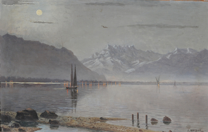 Full Moon over the lake Geneva with Dents du Midi