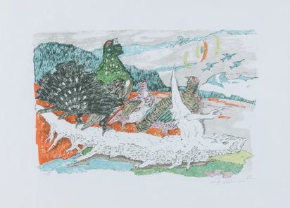 Auerhahn und Perlhühner