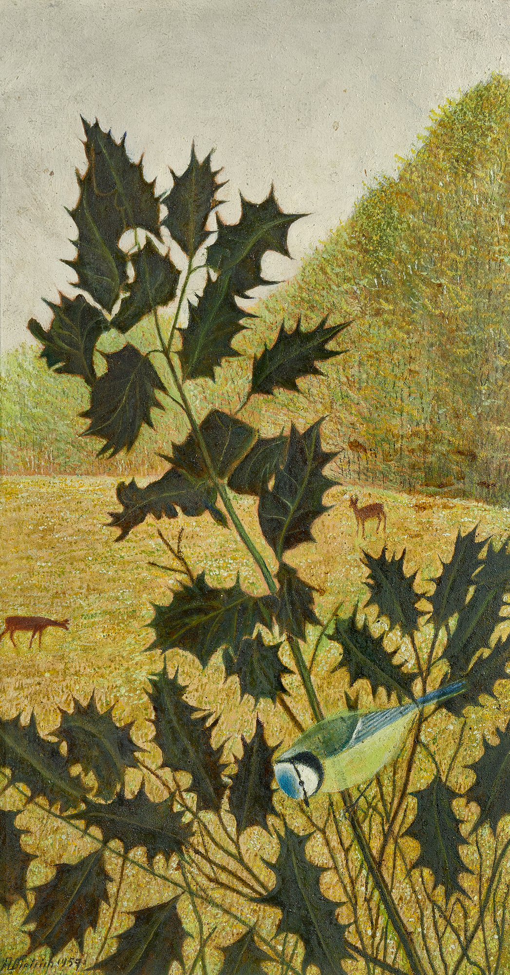 Adolf Dietrich, Stechpalme mit Blaumeise
