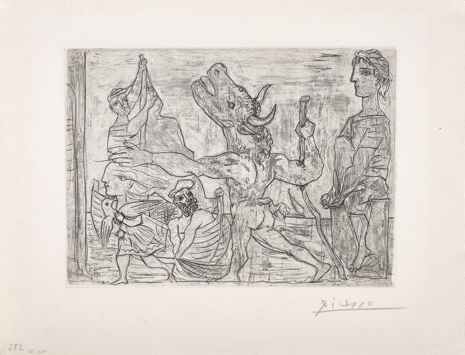 Pablo Picasso, Minotaure aveugle guidé par une petite fille au pigeon, aus "Suite Vollard"