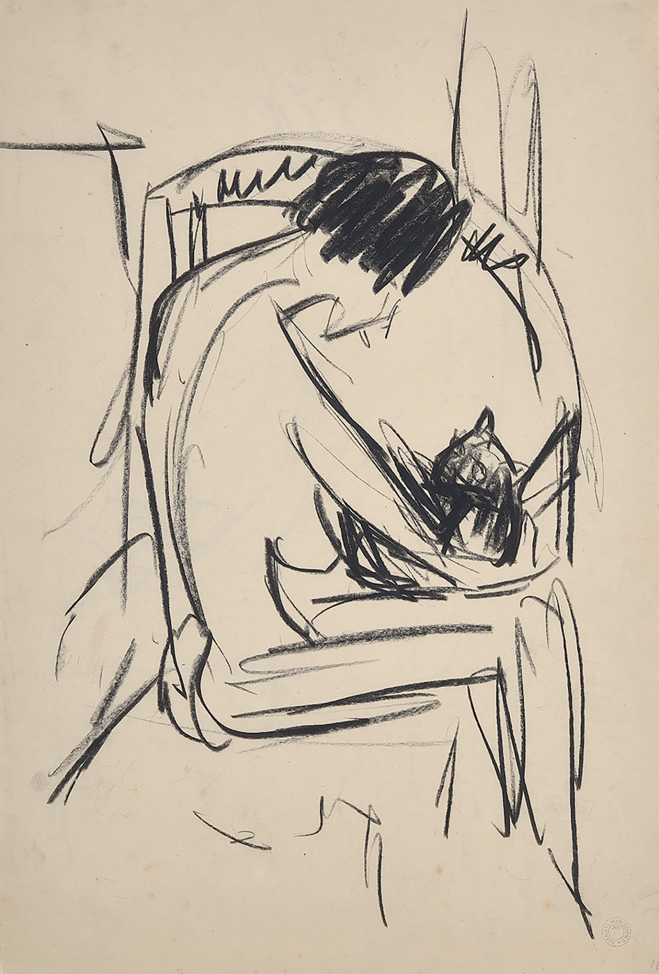 Hermann Scherer, Sitzender weiblicher Akt mit Katze