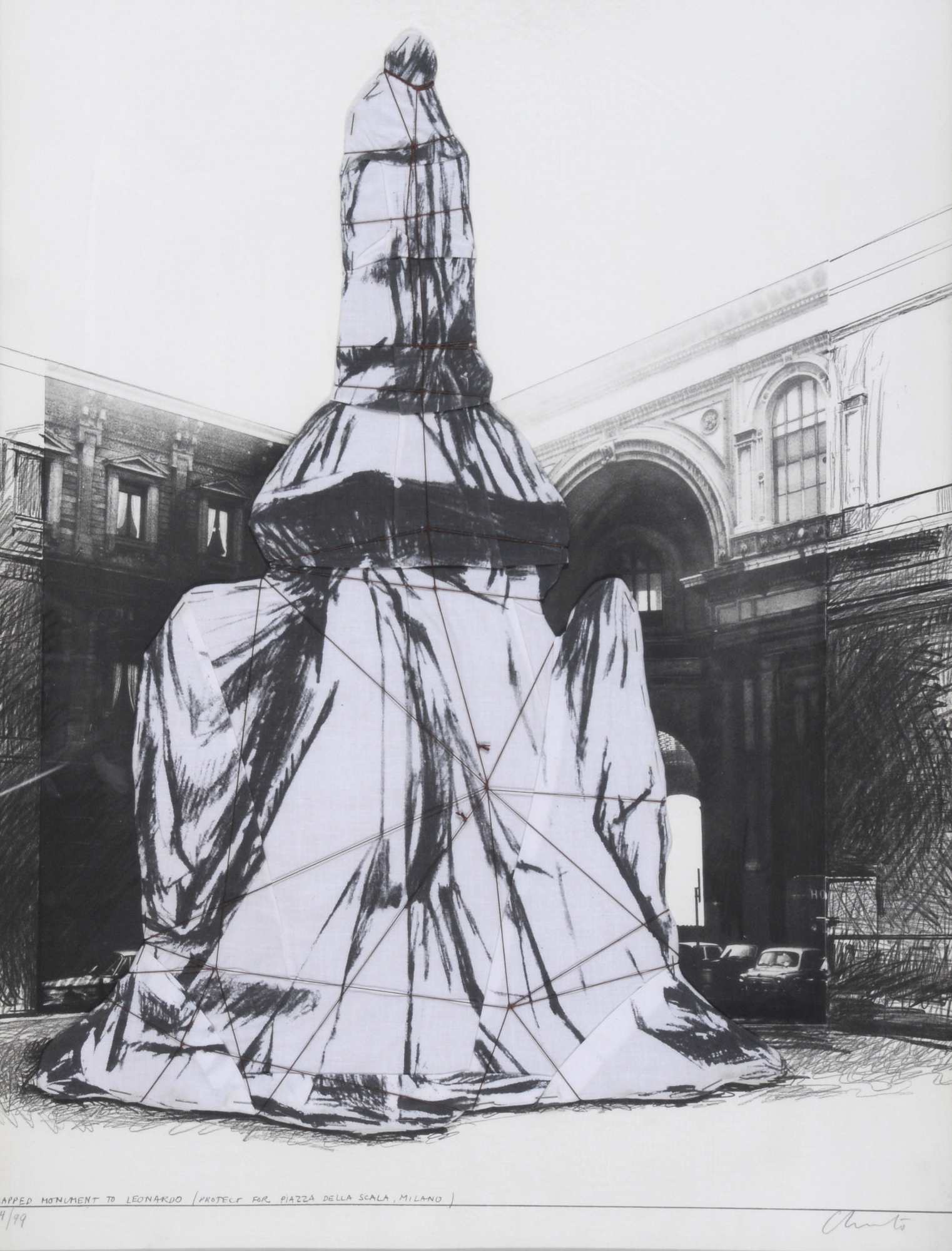 Christo, Wrapped Monument to Leonardo (Project for Piazza della Scala Milano)