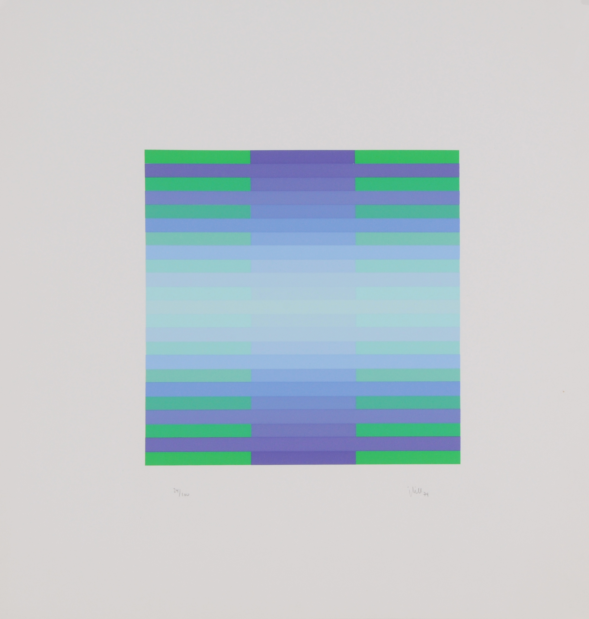 Jakob Bill, 3 sheets: Plura 2, 1974; Grauviolett/orangerot/iris, 1974; Green, 1987