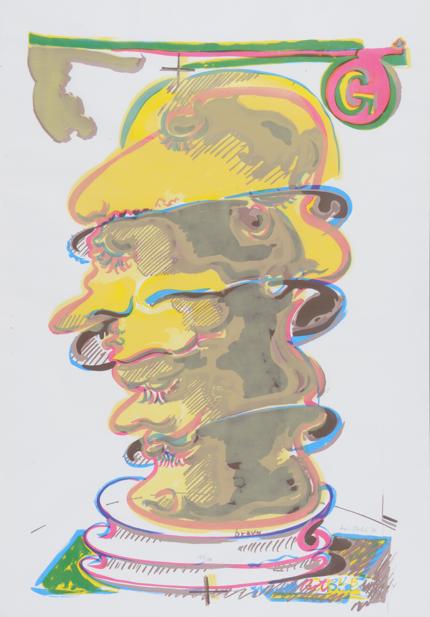 Dieter Roth, 2 Blätter: 5 Herren, 1973; Gemischter Kopfsalat, 1977