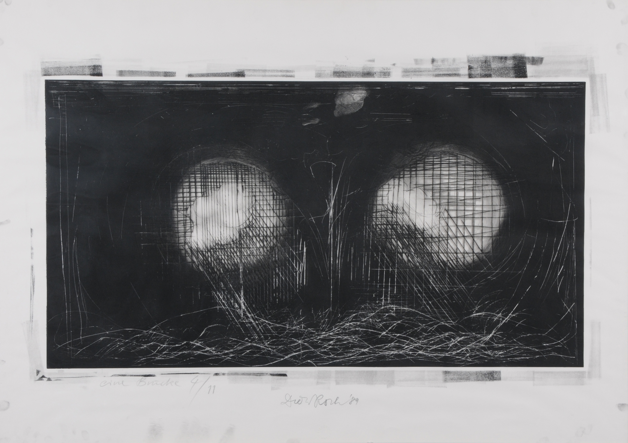 Dieter Roth, 2 sheets: Eine Brücke, 1989; Selbstbild als Selbstbildnishaltender Löwe, 1. Condition, 1975