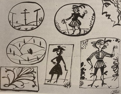 Sept dessins sur une feuille