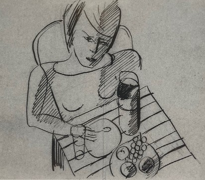 Mädchen beim Frühstück, vor 1930