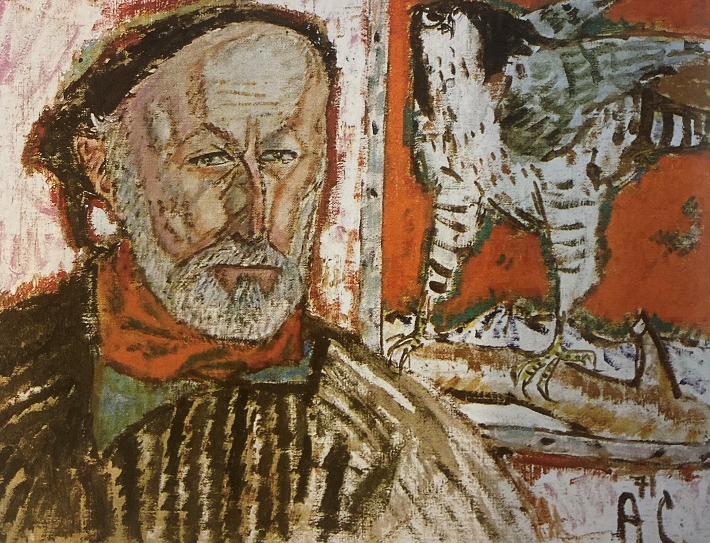 Alois Carigiet, Selbstbildnis mit Falke (Self Portrait with Falcon), 1971