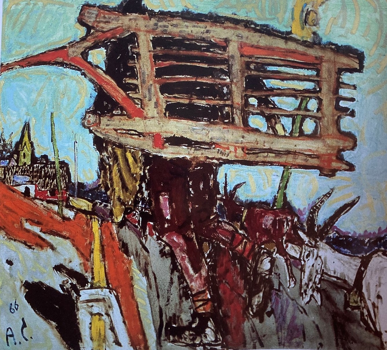 Alois Carigiet, Bergbauer auf dem Weg zum Dorf, 1966