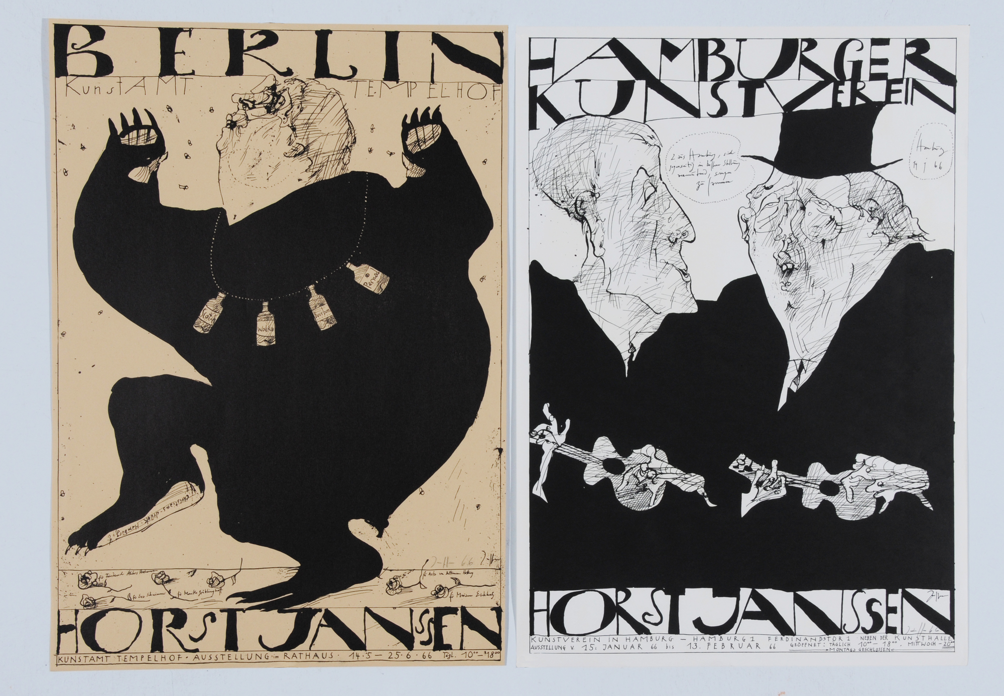 Horst Janssen, 8 posters: Kunstamt Tempelhof, 1966; Kestner-Gesellschaft Hannover, 1966; Hamburger Kunstverein, 1966; Laatzen's Bilderbogen; etc.