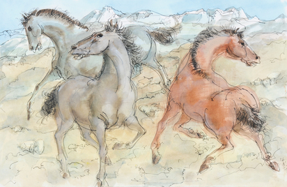 Drei Pferde im Freien (Three Horses in Nature)