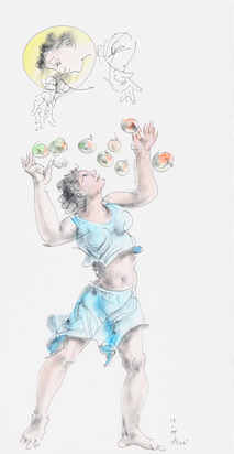 Junge Frau beim Auffangen von Äpfeln (Young Woman catching Apples)
