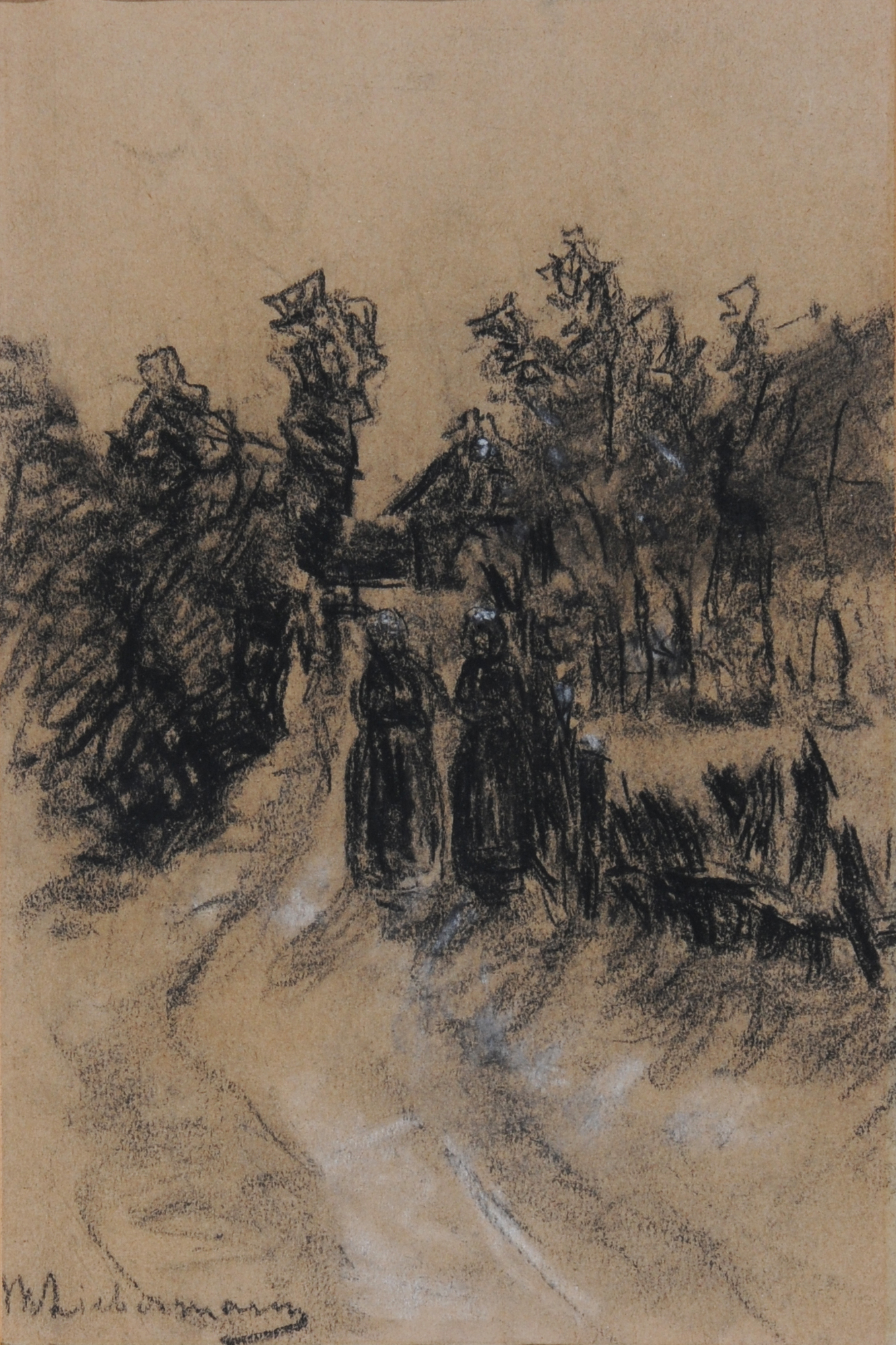 Max Liebermann, Frauen beim Holzsammeln (Women collecting Wood); Verso: Studie eines Jungen (Study of a Boy)