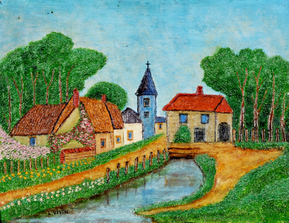 Dorfansicht mit Fluss