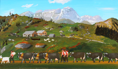 Appenzeller Landschaft mit Alpaufzug