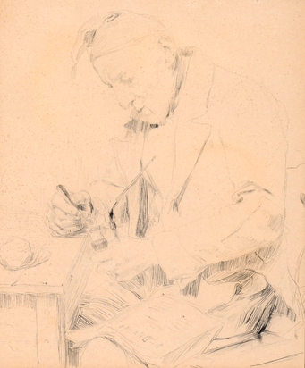 Sitzender alter Mann mit Tintenfass (Sitting Old Man with Inkpot)