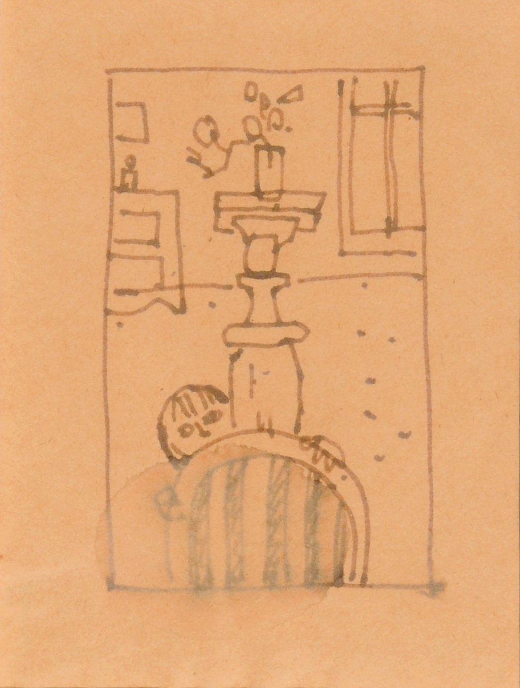 Otto Abt, 3 drawings: Siphonflasche; Atelier; Intérieur mit Kind