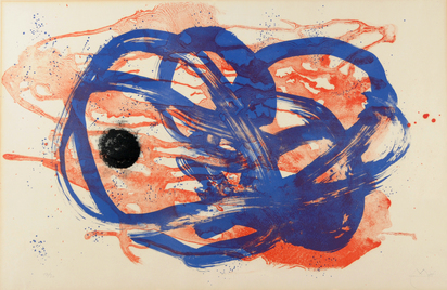 Serie I, bleu sur lavis rouge