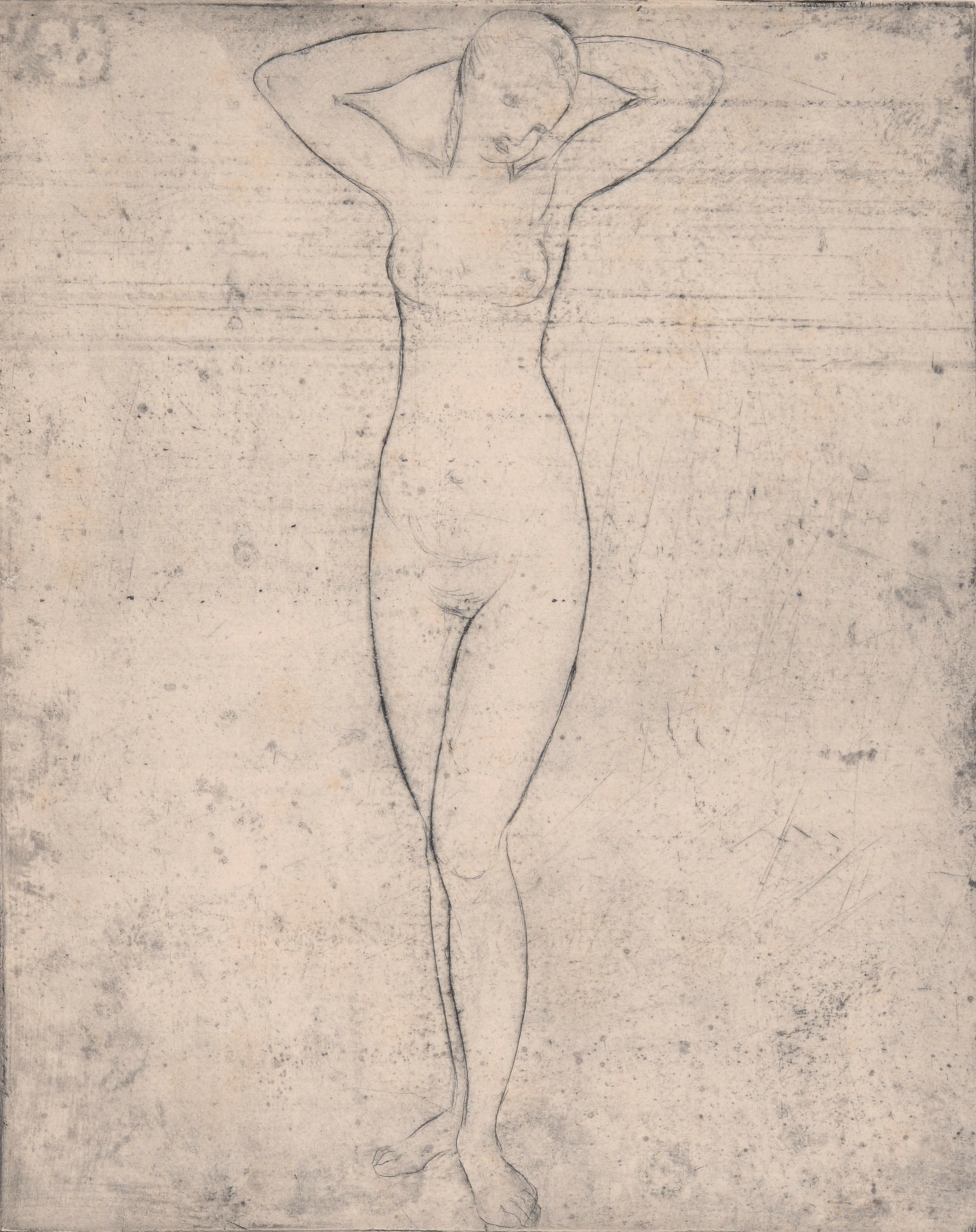Wilhelm Lehmbruck, Stehendes Weib mit über dem Kopf verschränkten Armen (Standing Female Nude with Folding  Arms  on Head)