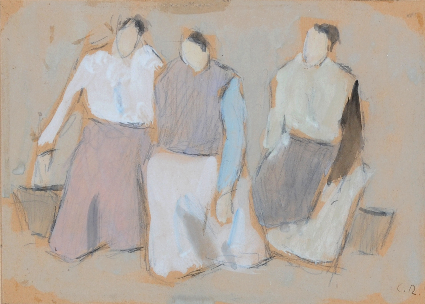 Carl Rösch, Two paintings: Frauen auf dem Feld (Women in the Fields), 1961; Drei Bäuerinnen (Three Peasant Women)