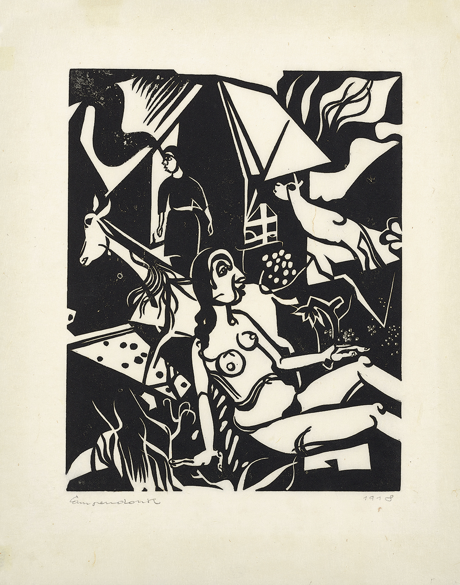 Heinrich Campendonk, Weiblicher Akt mit Ziege in einem Haus (Female Nude with Goat in a House)